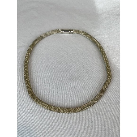 Vintage Silver And Gold Tone Snake Chain Choker Necklace Magnetic Closure - Picture 1 of 5